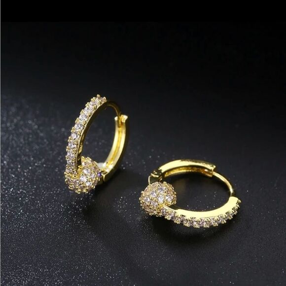 Cubic Zirconia Huggie Hoop Earrings - Picture 1 of 4